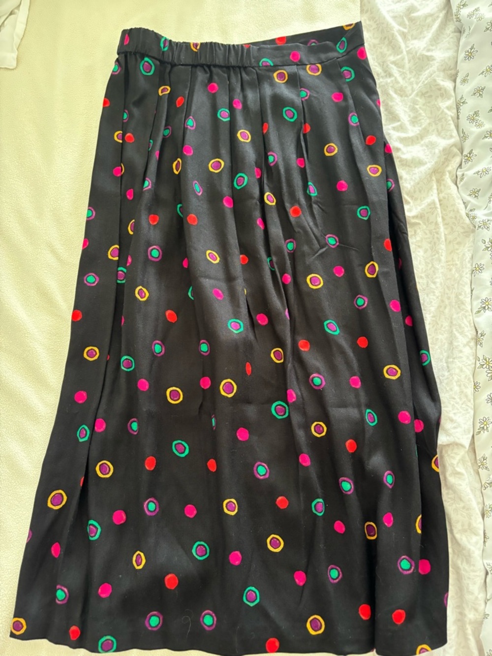 Russ Black Maxi Skirt with Pink, Red, Yellow and Green Dot Rings